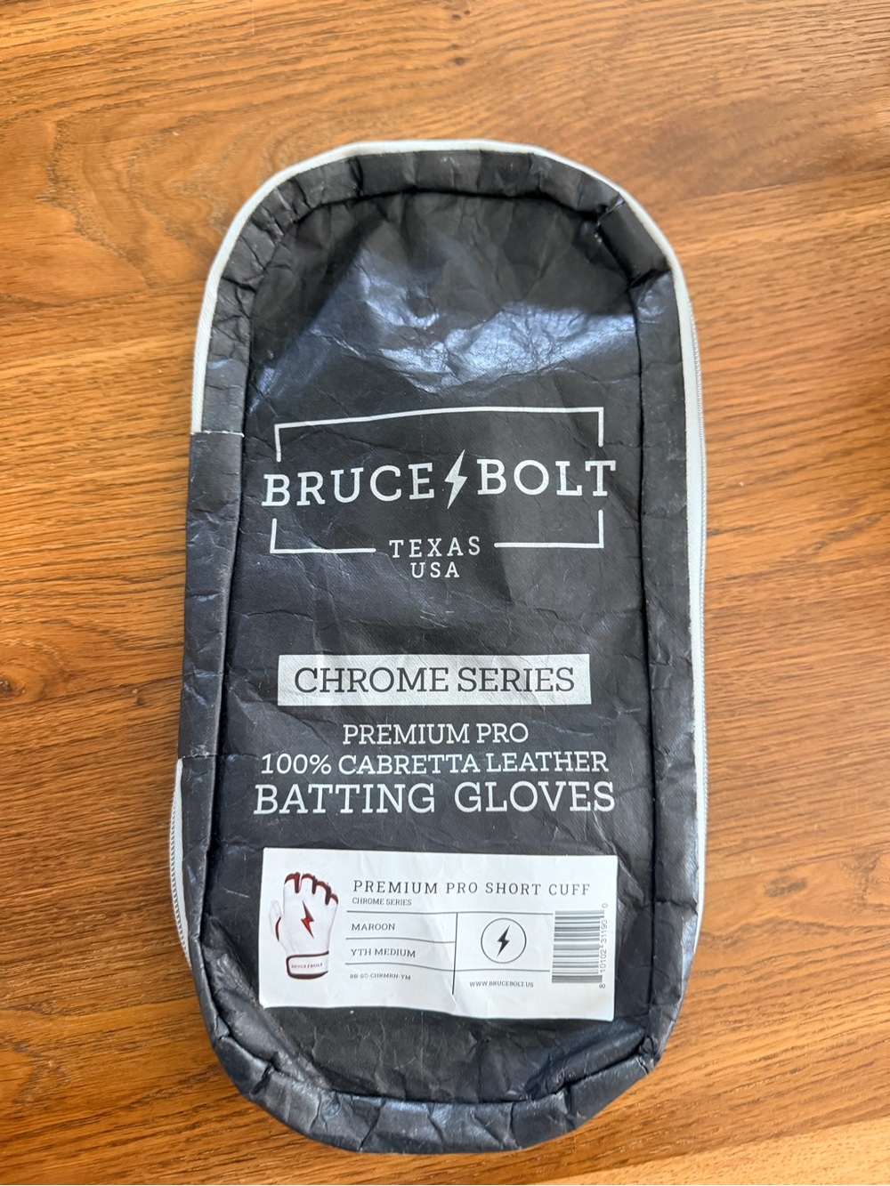Bruce Bolt Chrome Series Premium Pro Batting Gloves - Black/White/Maroon Short